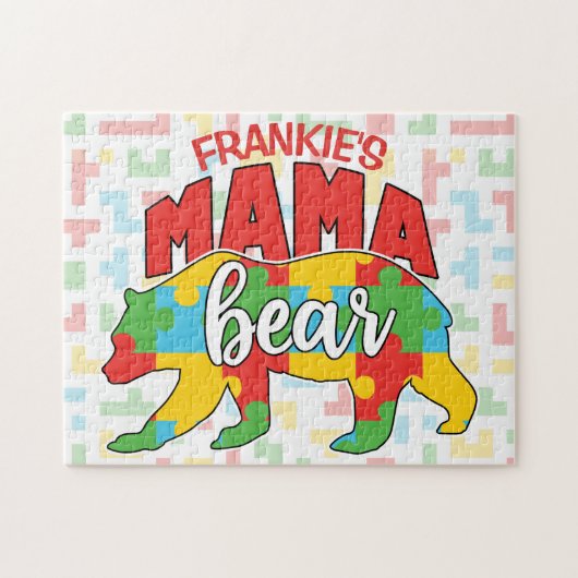 カスタム子供名Mama Bear Autistic Awareness Mom ジグソーパズル (横)