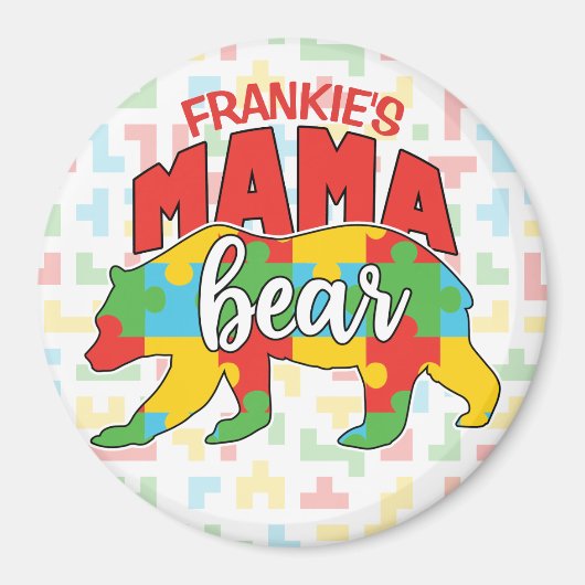 カスタム子供名Mama Bear Autistic Awareness Mom マグネット (正面)