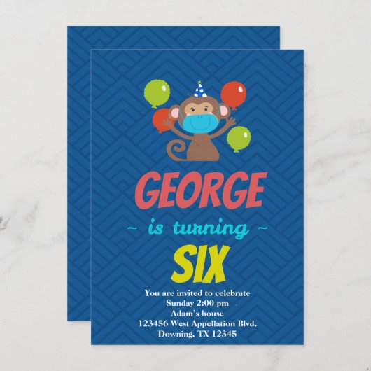 カスタム子供猿マスク漫画招待状 招待状 (正面/裏面)