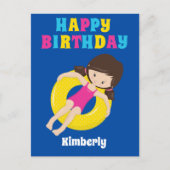 カスタム子供用プールパーティー夏のハッピー・バースデー ポストカード (正面)