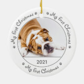 カスタム子犬ペット写真マイ初めてのクリスマス セラミックオーナメント (裏面)