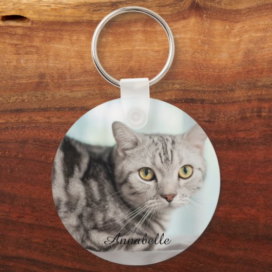 カスタム子猫名可愛い猫の写真パーソナライズされた キーホルダー (正面)