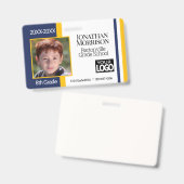 カスタム学校の写真IDバッジ – 青と黄 バッジ (Front & Back)