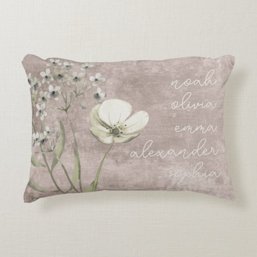 カスタム孫の名前の素朴フローラ・スクリプト アクセントクッション (正面)