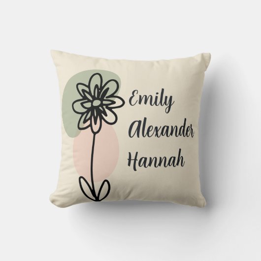 カスタム孫の名前ミニマルフローラ クッション (正面)
