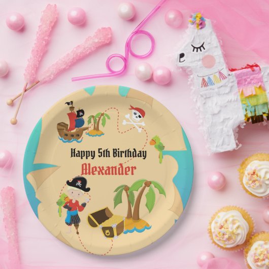 カスタム宝の地図ボーイパイレーツ誕生日パーティー ペーパープレート (パーティー)