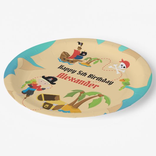 カスタム宝の地図ボーイパイレーツ誕生日パーティー ペーパープレート (アングル)