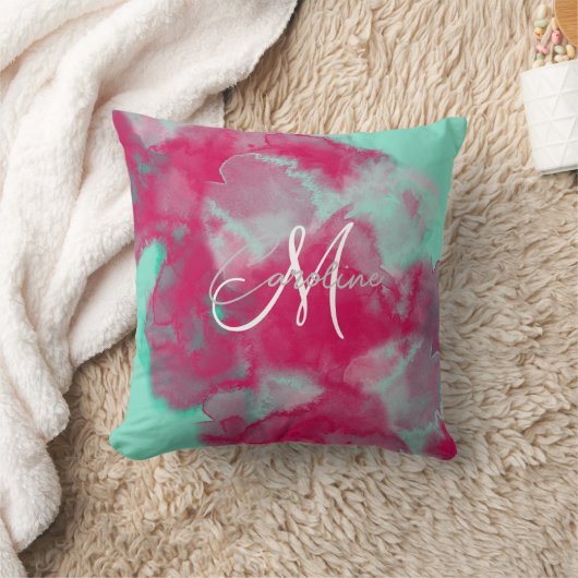 カスタム宝石トーン抽象芸術モノグラム名スローP クッション (ブランケット)