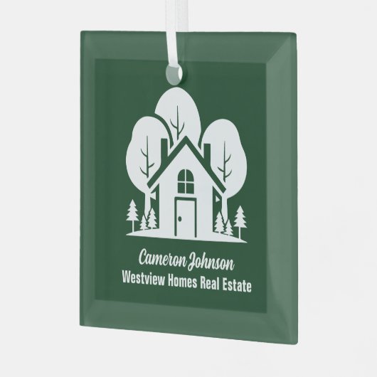 カスタム実在エステートカンパニーグリーンフォレストハウス ガラスオーナメント (正面左)