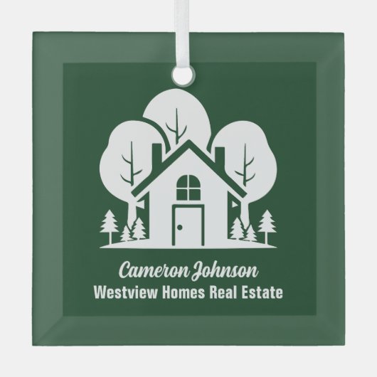 カスタム実在エステートカンパニーグリーンフォレストハウス ガラスオーナメント (正面)