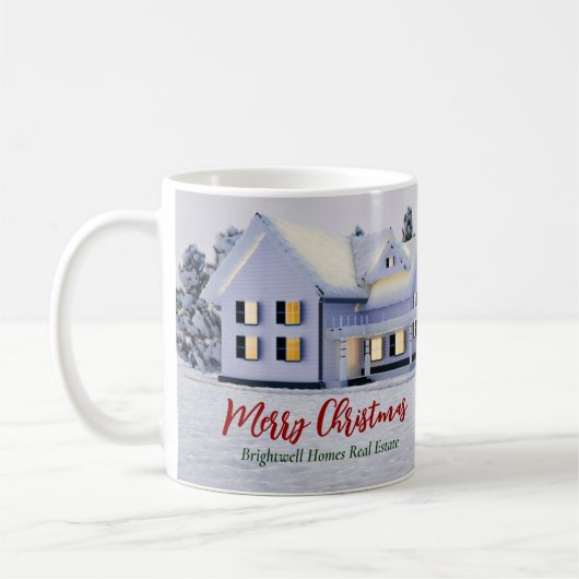 カスタム実在エステート会社ウィンターハウスクリスマス コーヒーマグカップ (左)