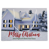 カスタム実在エステート会社クリスマスウィンターハウス ラージペーパーバッグ (正面)