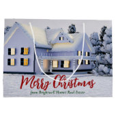 カスタム実在エステート会社クリスマスウィンターハウス ラージペーパーバッグ (裏面)