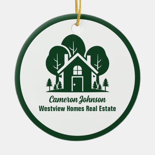 カスタム実在エステート会社グリーンホームクリスマス セラミックオーナメント (正面)