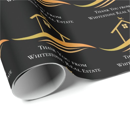 カスタム実在エステート会社シックブラック金ゴールド不動産仲介業者 ラッピングペーパー (ロールコーナー)