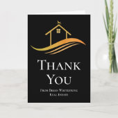 カスタム実在エステート会社シック黒金ゴールド サンキューカード (正面)