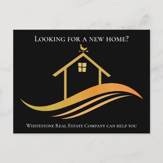 カスタム実在エステート会社ブラック金ゴールドマーケティング ポストカード (正面)