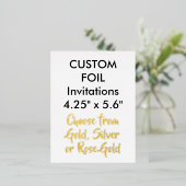 カスタム実在箔招待状金ゴールド4.25インチx 5.6インチ 箔招待状ポストカード (立ち正面)