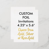 カスタム実在箔招待状金ゴールド4.25インチx 5.6インチ 箔招待状ポストカード (正面/裏面)