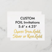 カスタム実在箔招待状金ゴールド5.6インチx 4.25インチ 箔招待状ポストカード (正面/裏面)