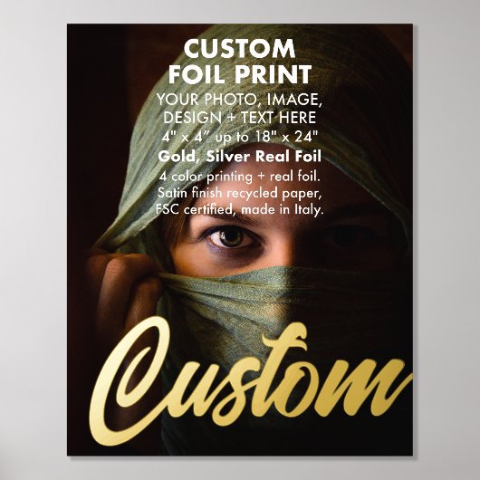 カスタム実在箔(金ゴールドまたは銀)プリント16" x 20" 箔ポスター (正面)