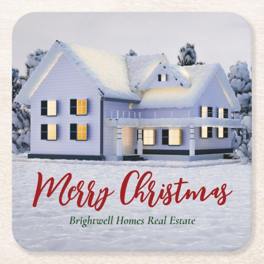 カスタム実在Estate Company Winter Christmasパーティー スクエアペーパーコースター (正面)