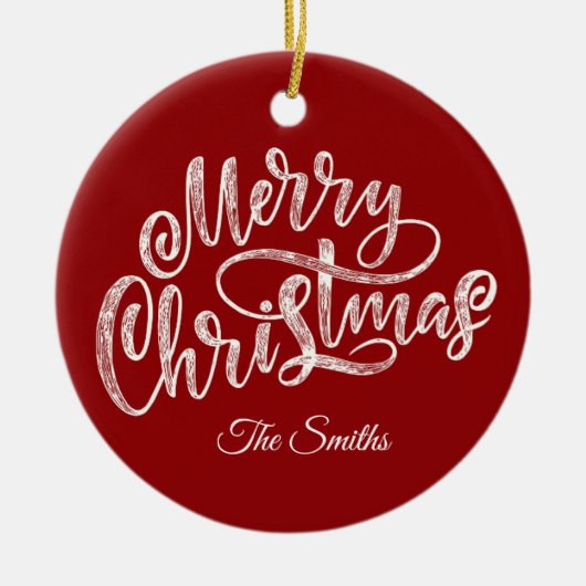 カスタム家族おめでとうクリスマス セラミックオーナメント (正面)