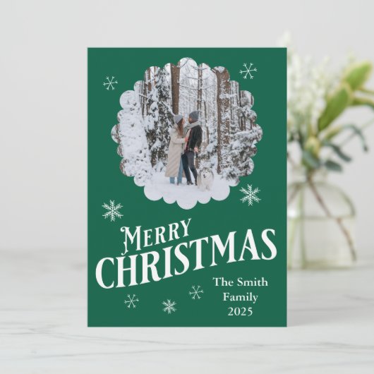カスタム家族と犬メリークリスマスフォトカード シーズンカード (スタンド正面)