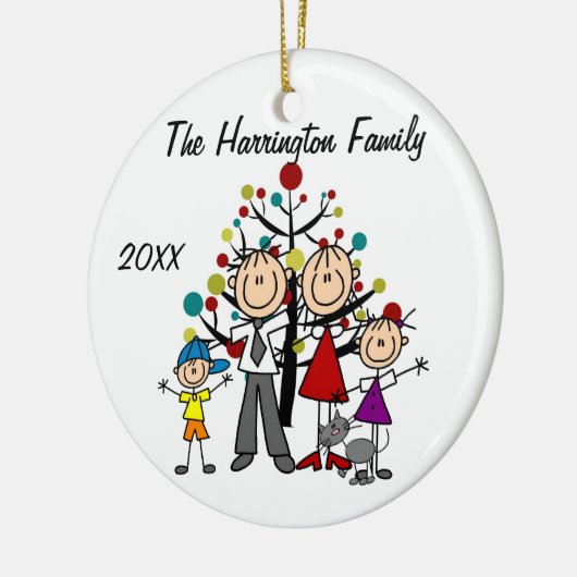 カスタム家族の両親、女の子、男の子、猫のオーナメント セラミックオーナメント (左)