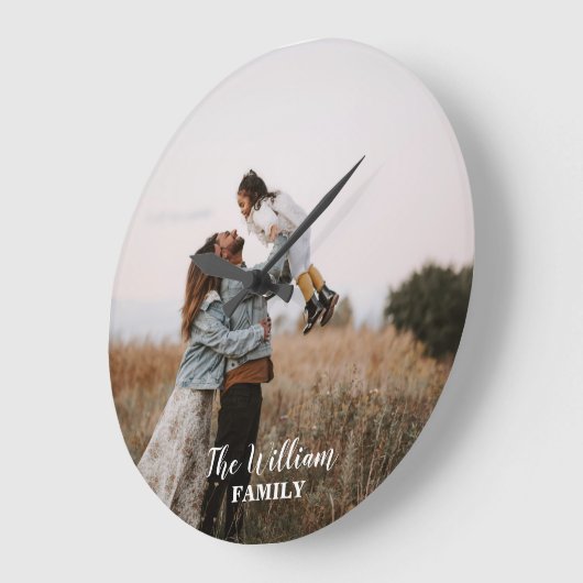 カスタム家族の写真と名前パーソナライズされた ラージ壁時計 (傾斜)