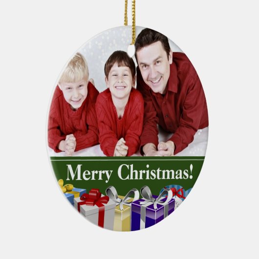カスタム家族の写真カラフルクリスマスパーセル セラミックオーナメント (右)