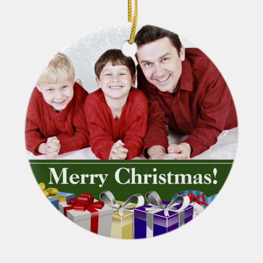 カスタム家族の写真カラフルクリスマスパーセル セラミックオーナメント (正面)
