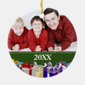 カスタム家族の写真カラフルクリスマスパーセル セラミックオーナメント (裏面)