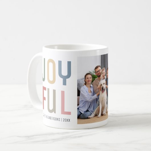 カスタム家族の写真カラフルJoyful Christmas コーヒーマグカップ (正面左)