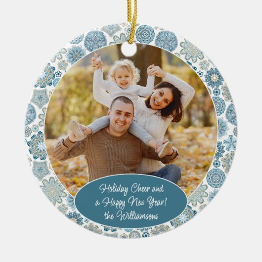 カスタム家族の写真クリスマスパーソナライズされた文字 セラミックオーナメント (正面)