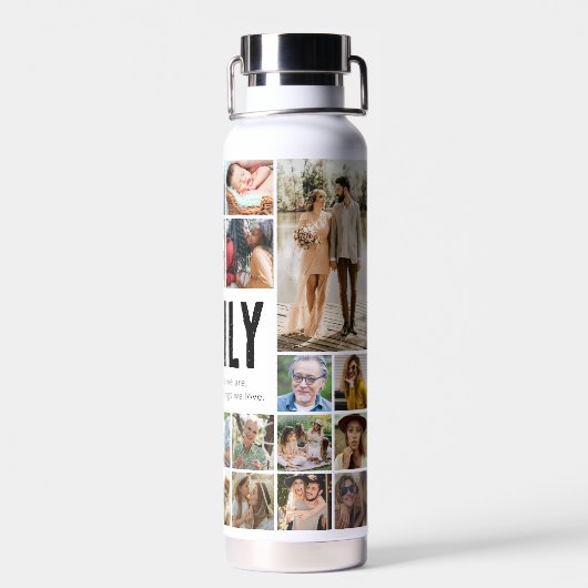 カスタム家族の写真コラージュのウォーターボトル ウォーターボトル (背面)
