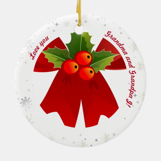 カスタム家族の写真スノーフレーク祖父母クリスマス セラミックオーナメント (裏面)