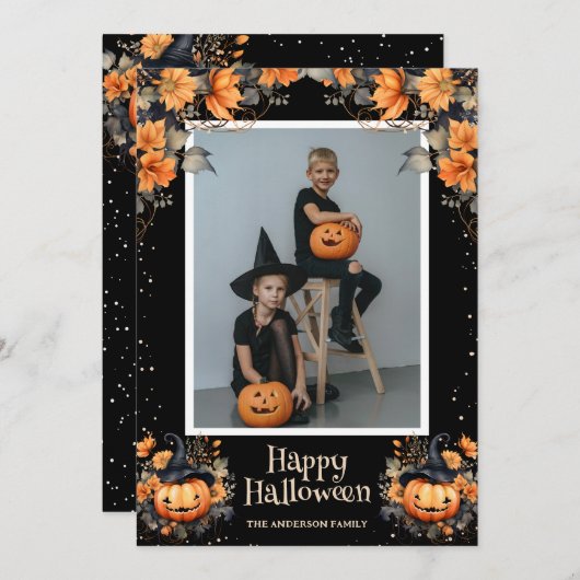 カスタム家族の写真ハッピーハローウィンカード シーズンカード (正面/裏面)