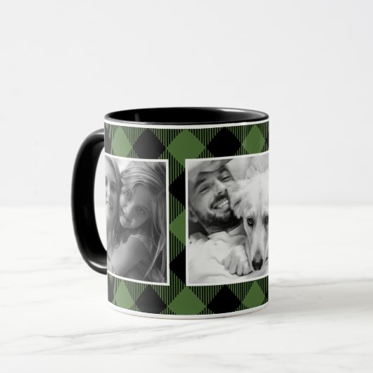 カスタム家族の写真バッファローの格子柄の緑 マグカップ (正面左)