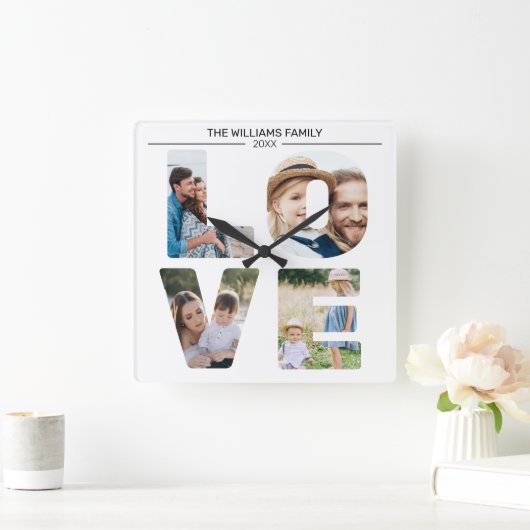 カスタム家族の写真パーソナライズされたラブコラージュ スクエア壁時計 (ホーム)