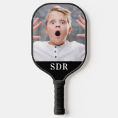 カスタム家族の写真パーソナライズされた3文字モノグラム ピックルボールラケット (正面)