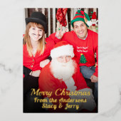 カスタム家族の写真メリークリスマスの名前 箔シーズンカード (正面)