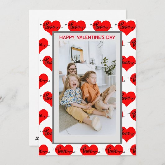 カスタム家族の写真ラブハートバレンティンデイカード シーズンカード (正面/裏面)