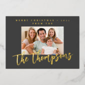 カスタム家族の写真姓メリークリスマス2023 箔シーズンカード (正面)