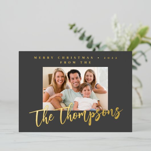 カスタム家族の写真姓メリークリスマス2023 箔シーズンカード (立ち正面)