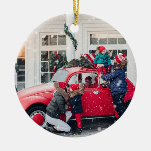 カスタム家族の写真記念クリスマス セラミックオーナメント (正面)