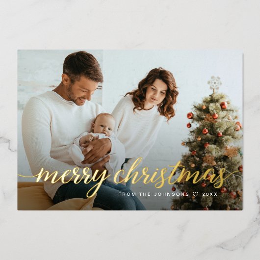 カスタム家族の写真金箔メリークリスマス 箔シーズンカード (正面)