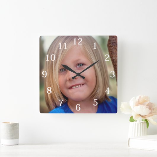 カスタム家族の写真 スクエア壁時計 (ホーム)