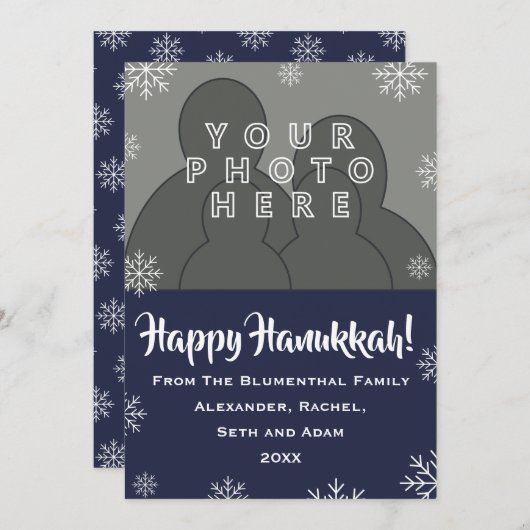 カスタム家族の写真 ハッピーハヌカー! |ポートレート シーズンカード (正面/裏面)