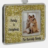 カスタム家族の写真、名前と引用文金ゴールドグリッター シルバープレートフレームオーナメント (右)